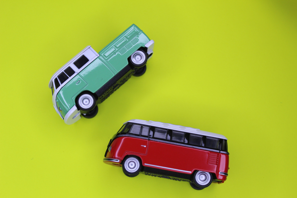 Flatlay of Toy Car and Truck